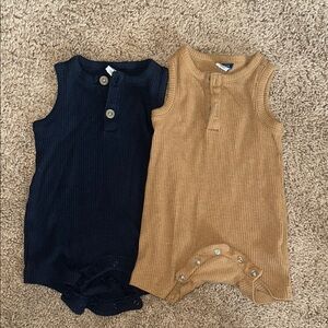 Navy and Tan Sleeveless Baby Rompers